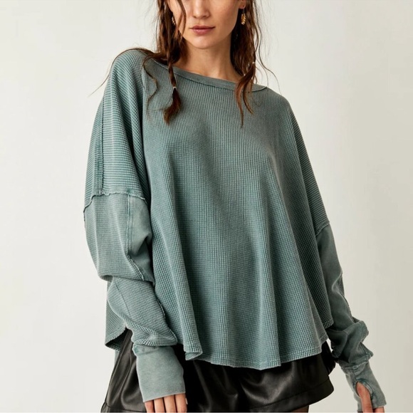 NWT FREE PEOPLE Microphone Drop Thermal Silver Pine - Picture 3 of 5